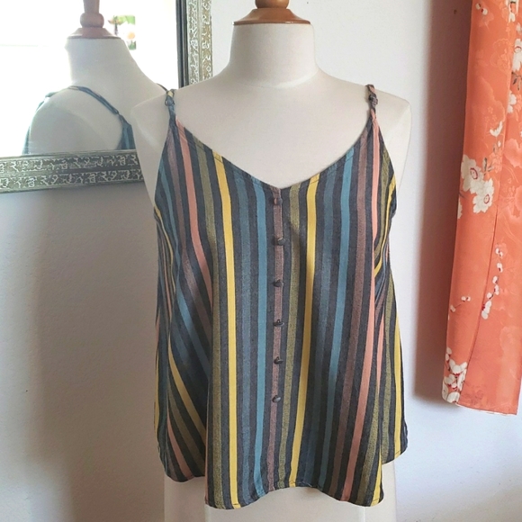 Mine 100% Rayon Striped Button A-Line Tank Top Size Medium - Picture 6 of 9